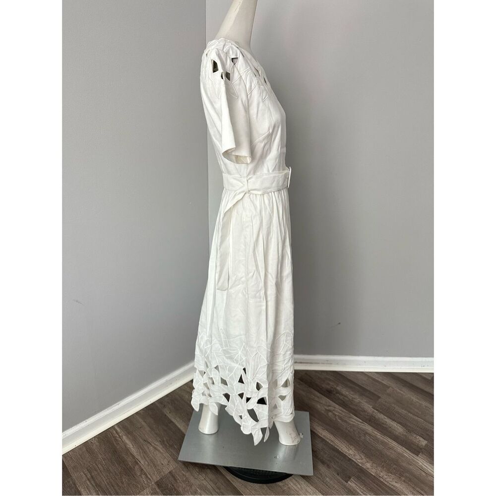 NWT SIMKHAI White Jilly Abstract Embroidery Short Sleeve Midi Dress US 4 $395 - Picture 7 of 10